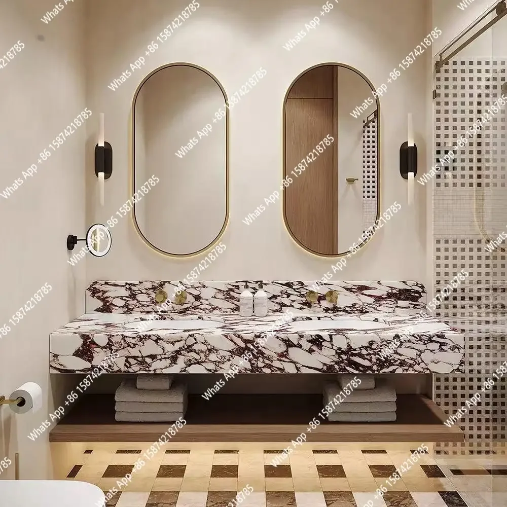 

XS Calacatta Stone Двойная раковина, дизайнерский комбинированный шкаф для ванной комнаты, устойчивый к царапинам, антибактериальный, индивидуальный заказ