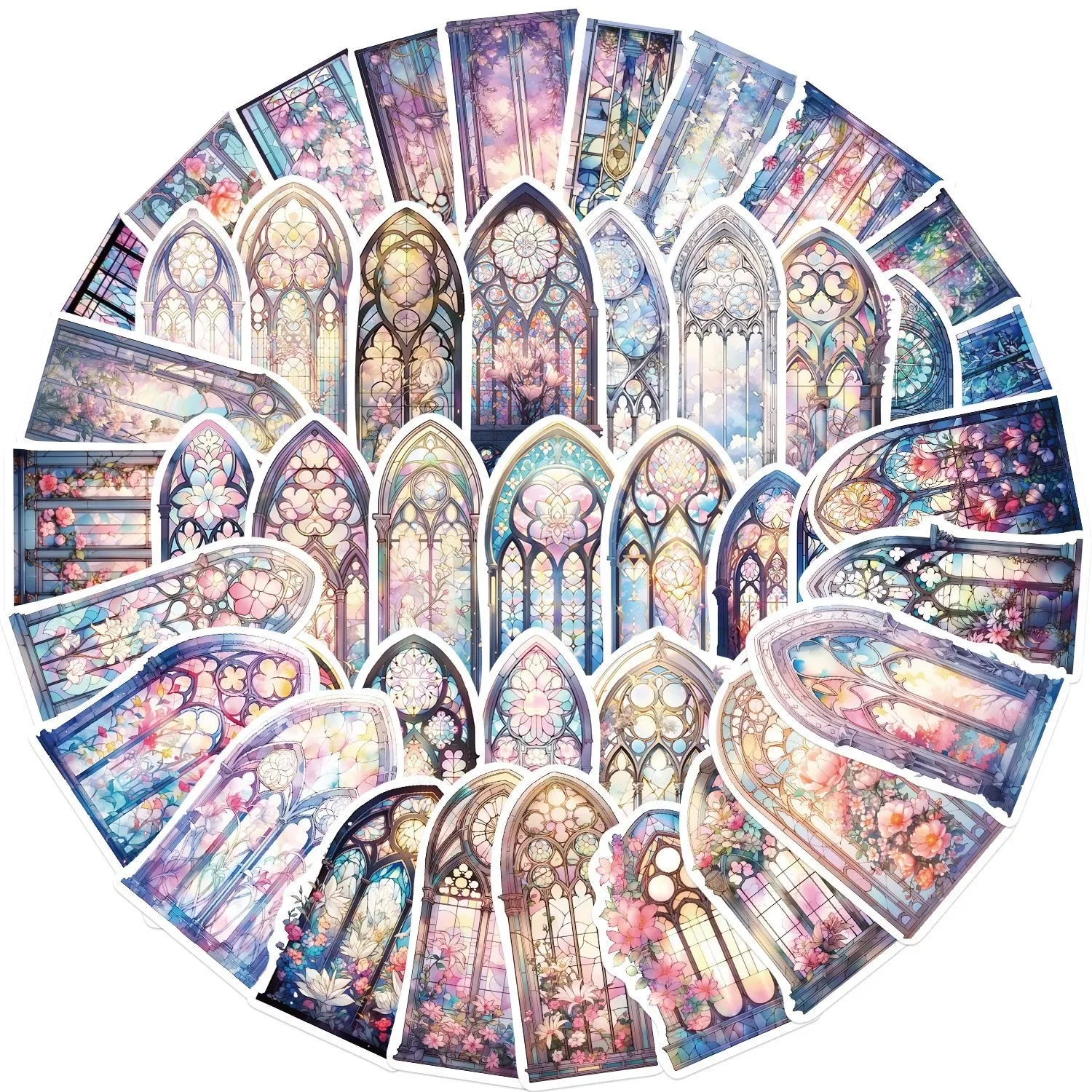 10/50pcs Cute Church Window Flower Graffiti Stickers Aesthetic Art Decals DIY Scrapbook Phone Travel Luggage Skateboard Sticker