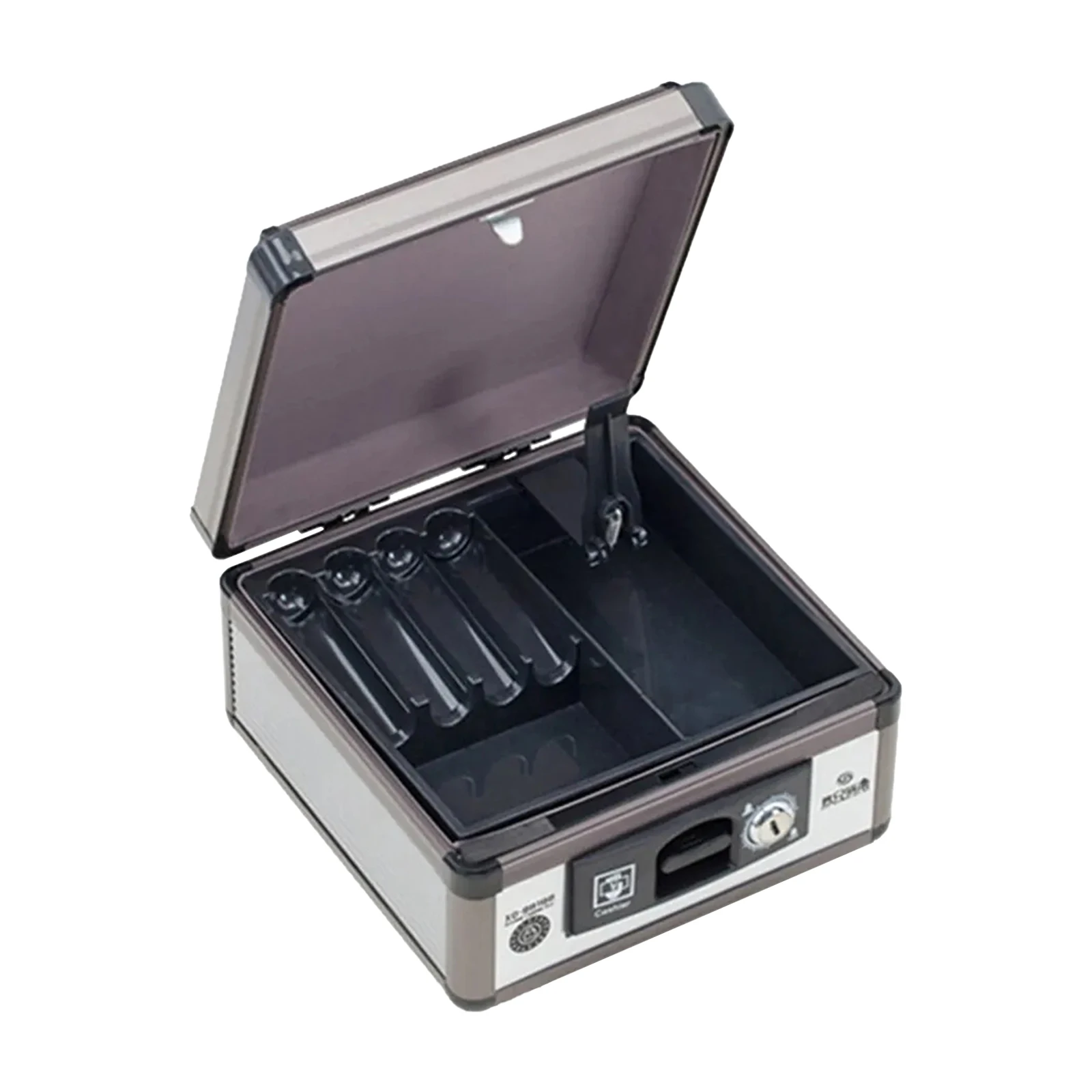 Aluminum Alloy Cash Box with Lock and Tray Portable Waterproof 2 Tier Money Saving Organizer Box for Small Businesses Supermarke