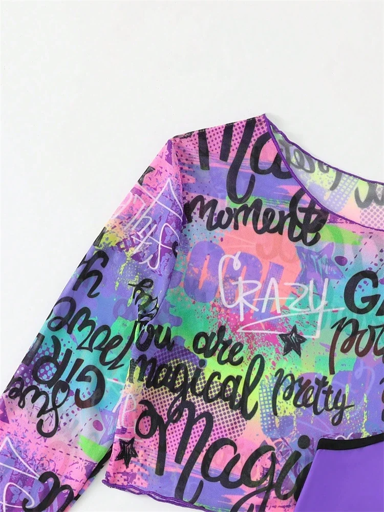 Bikini Kids Girls Swimsuit 2025 New Purple Letter Sling Mesh Long Sleeve Children Bikinis Set Swimwear Summer Beach Bathing Suit