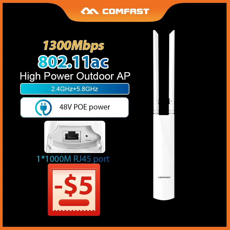 

Comfast WIFI 5 Открытый повторитель Wi-Fi Wi-Fi AP 150-500 метров Wi-Fi удлинители большого радиуса действия Антенны с высоким коэффициентом усиления 48 В POE Wi-Fi маршрутизатор