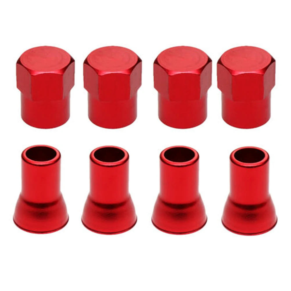 Red Aluminum Car Tire Wheel Stem Air Valve CAPS & Sleeve Cover Auto Accessories