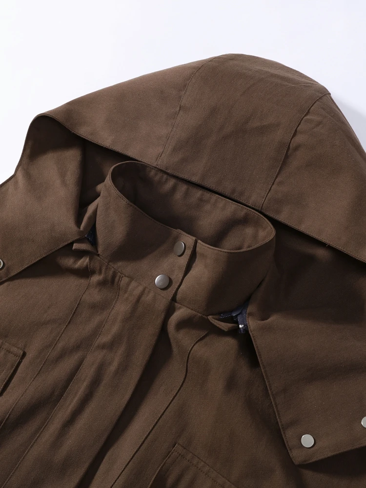 Kapuzenjacke mit Mehreren Taschen und Kordelzug für Damen, Streetwear-Stil mit Stehkragen, Epauletten, Langen Ärmeln, Locker Geschnittene Mäntel, Schicke Damen-Oberbekleidung – Detail 6