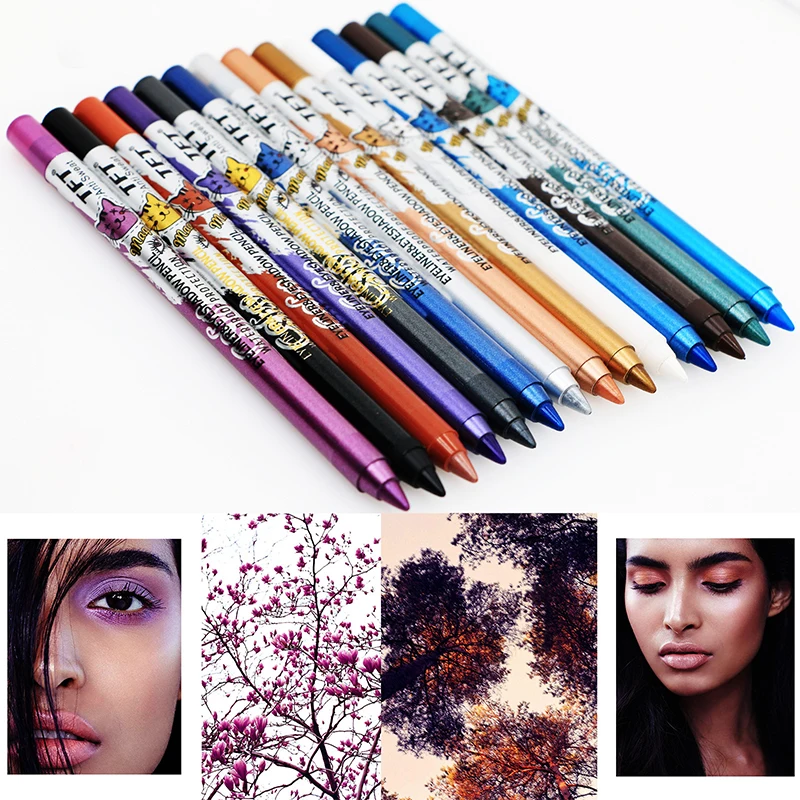 Matita eyeliner ad asciugatura rapida Penna eyeliner colorata a lunga durata Impermeabile Nessuna fioritura Blu Rosa Strumenti cosmetici 14 colori