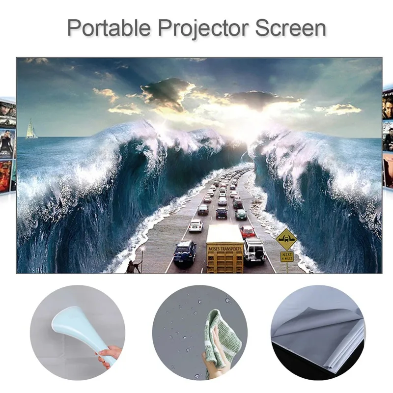 Simple Portable Projector Screen Curtain Anti-Light 4K HD Clear 120 Inches Projection Screens for Home Outdoor Office Projector