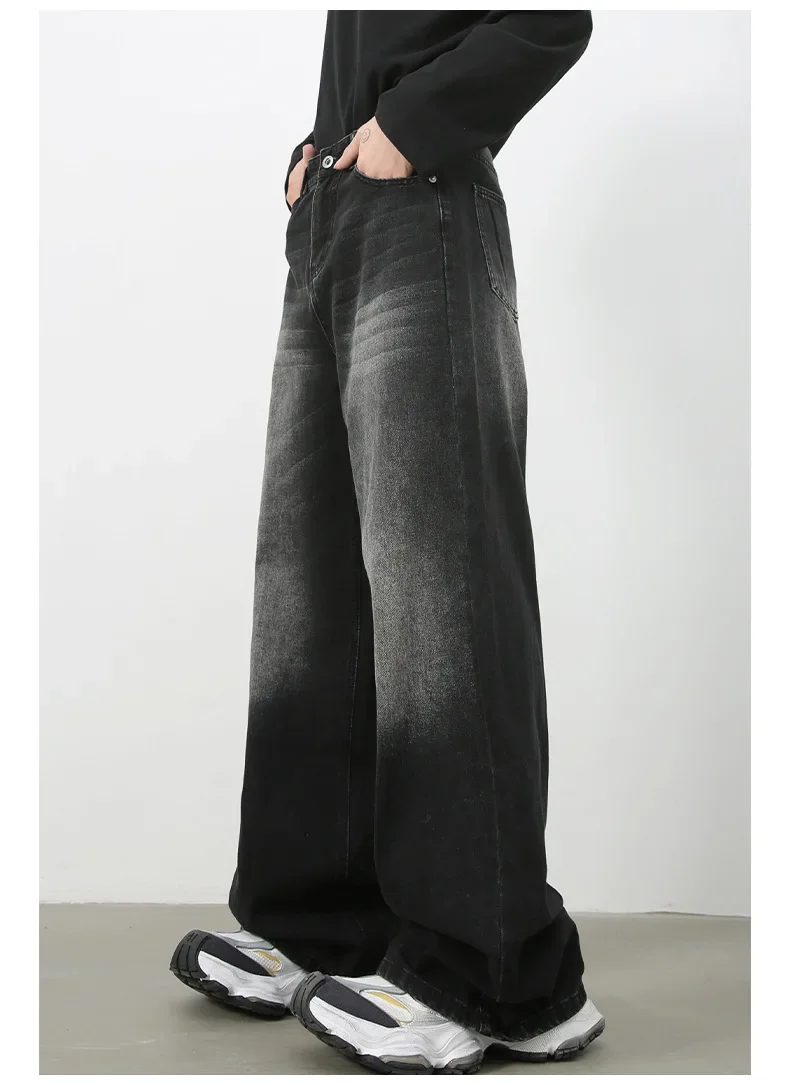 Korean Fashion Men's Denim Pants Vintage Washed Male Jeans Straight Men Casual Loose Wide Leg Trousers Y2k Japanese Streetwear