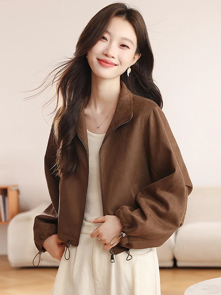 

Cleanfit Loose ort Coat Women's Coffee Color Stand Collar Jaet Autumn Winter New Sle Slimming Versatile Top