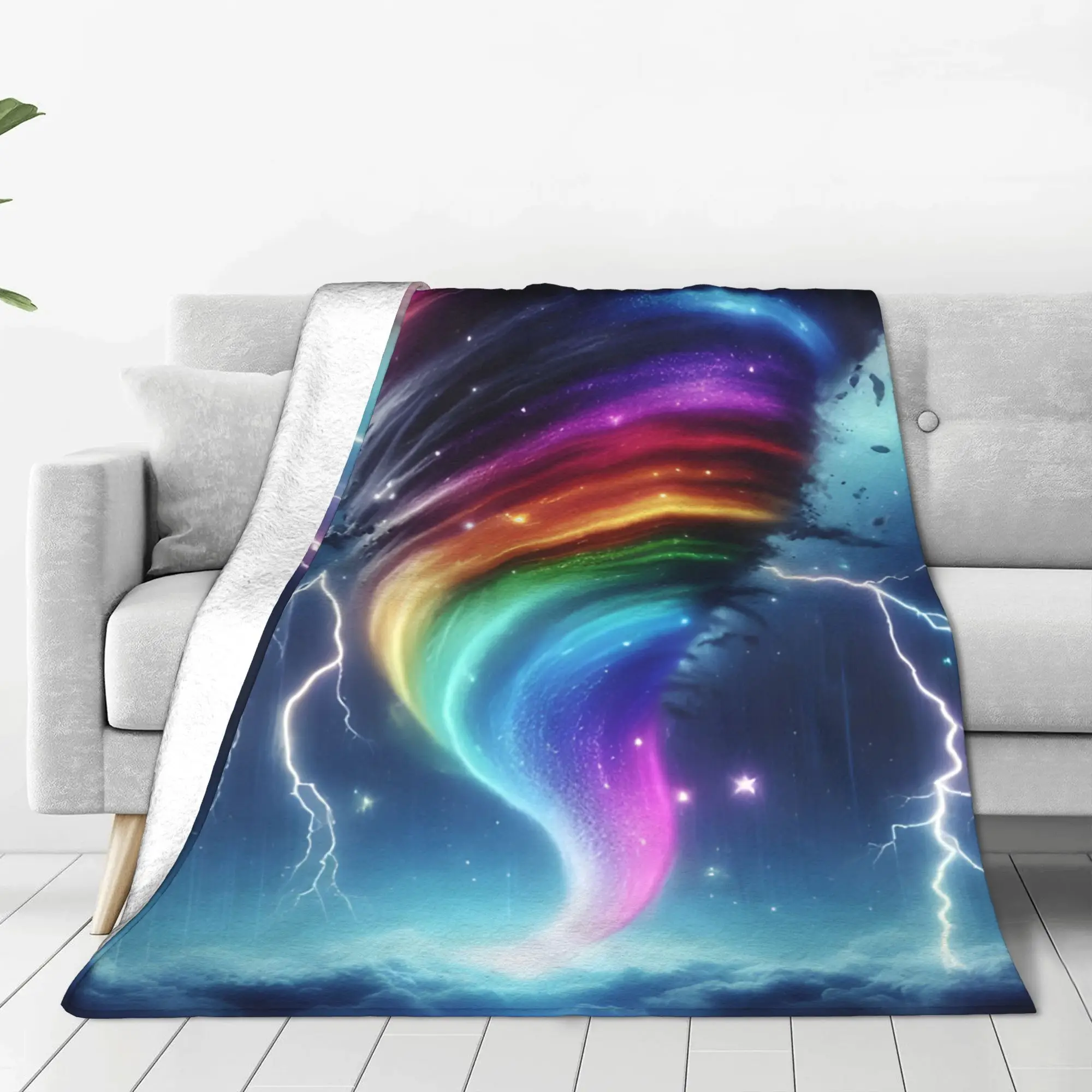 1PC Rainbow Tornado Trippy Landscape Home Room Decorations Winter Blankets For Adults Bedding Home Interior Sofa Knee
