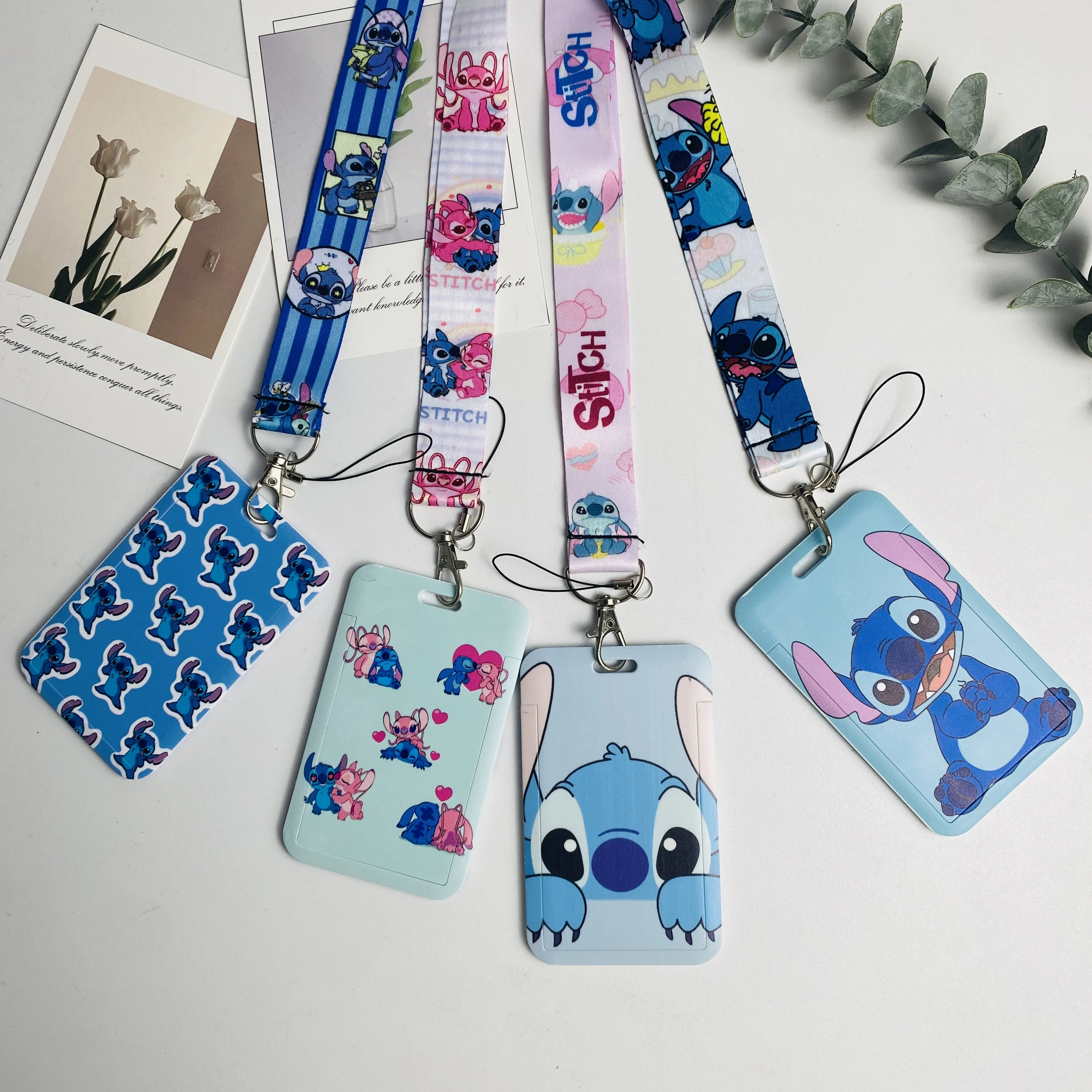 

Disney Stitch Anime ID CardHolder Cool Fashion Badge Sliding Work Name Tag Bus Lanyard Cards Holders