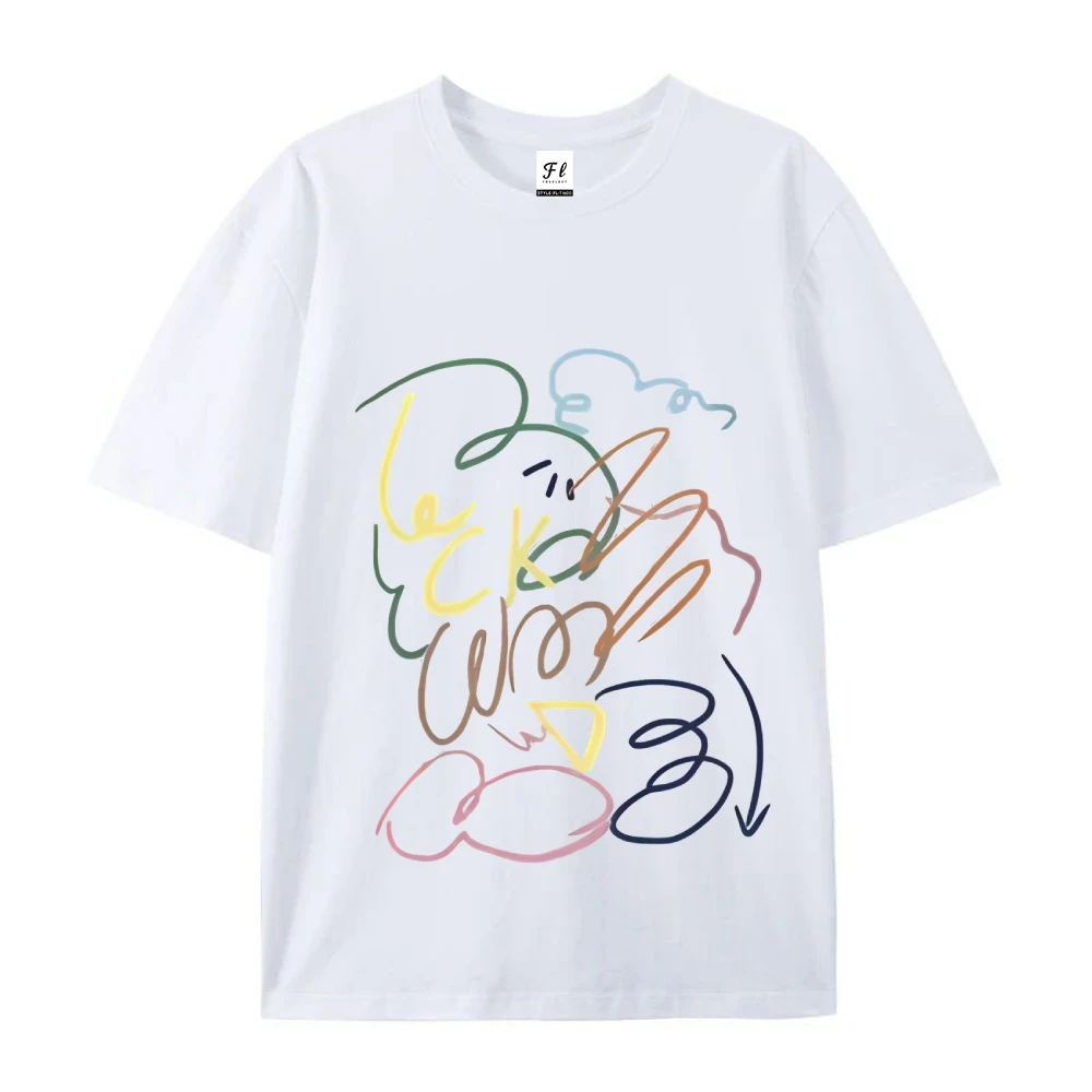 T-shirt 2025 New Summer Simple Casual Top Japan  Korean Style Fun Wacky Abstract Print Cotton Harajuku Lady Tee Women Cute Y2k