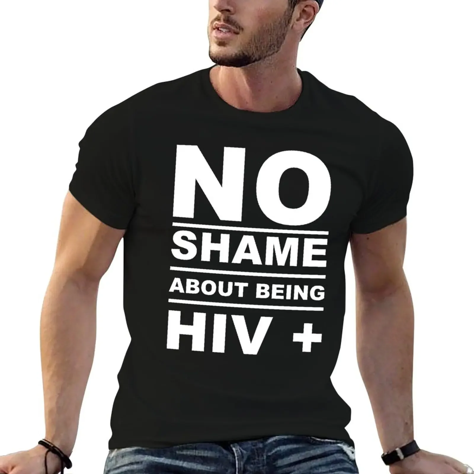 

No Shame About Being HIV+ (Red) T-Shirt luxury designer cheap stuff fashion shirts workout shirts for men