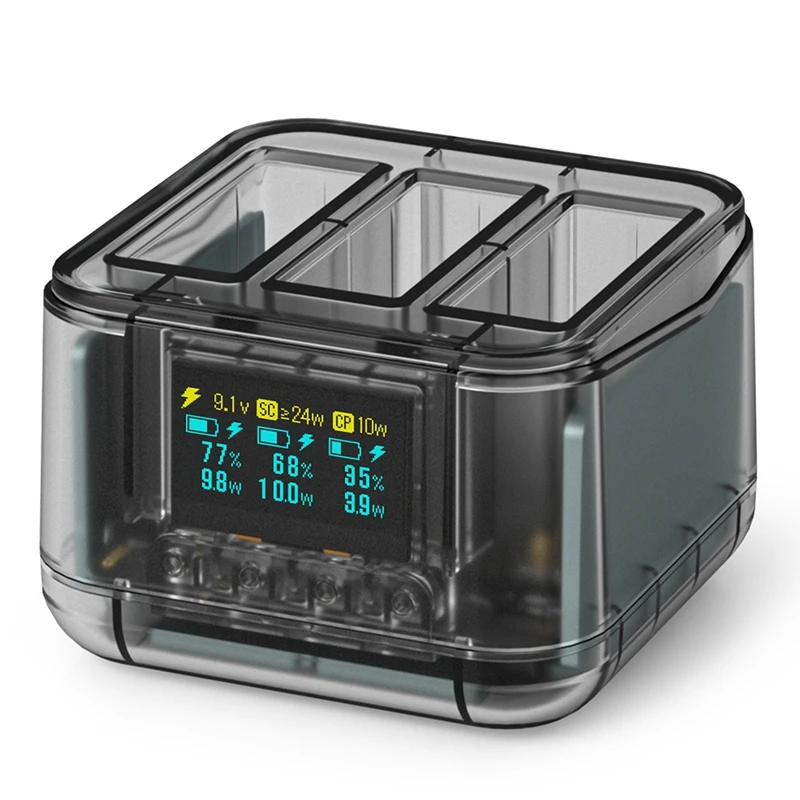 

Hot Sale-Fast Charging Hub Action 5Pro/4/3 Battery Charger Three Port Charging Case Electricity Detection Intelligent OLED