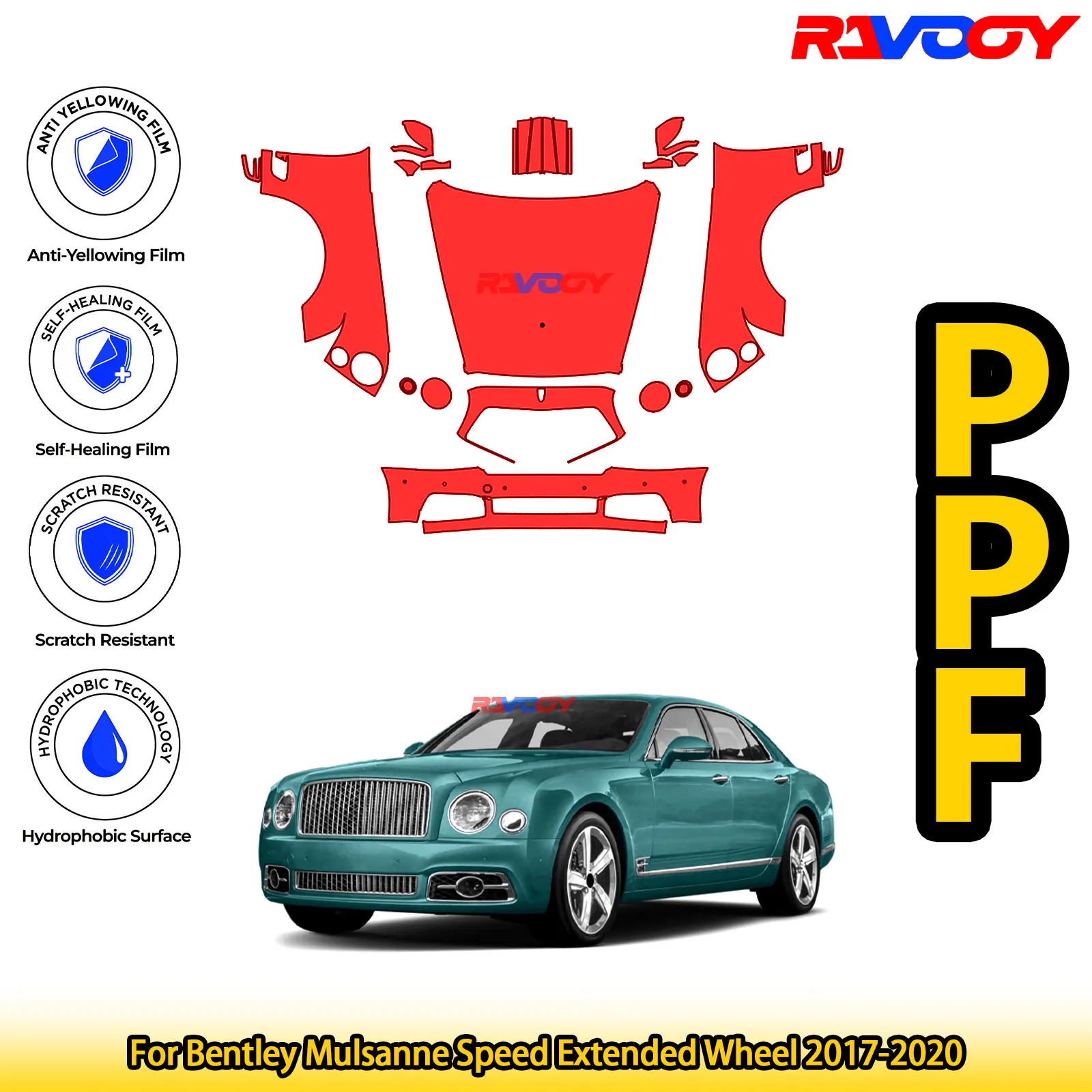 

For Bentley Mulsanne Speed Extended Wheel 2017-2020 Glossy Matte Black Precut front PPF Kit Paint Protection Film