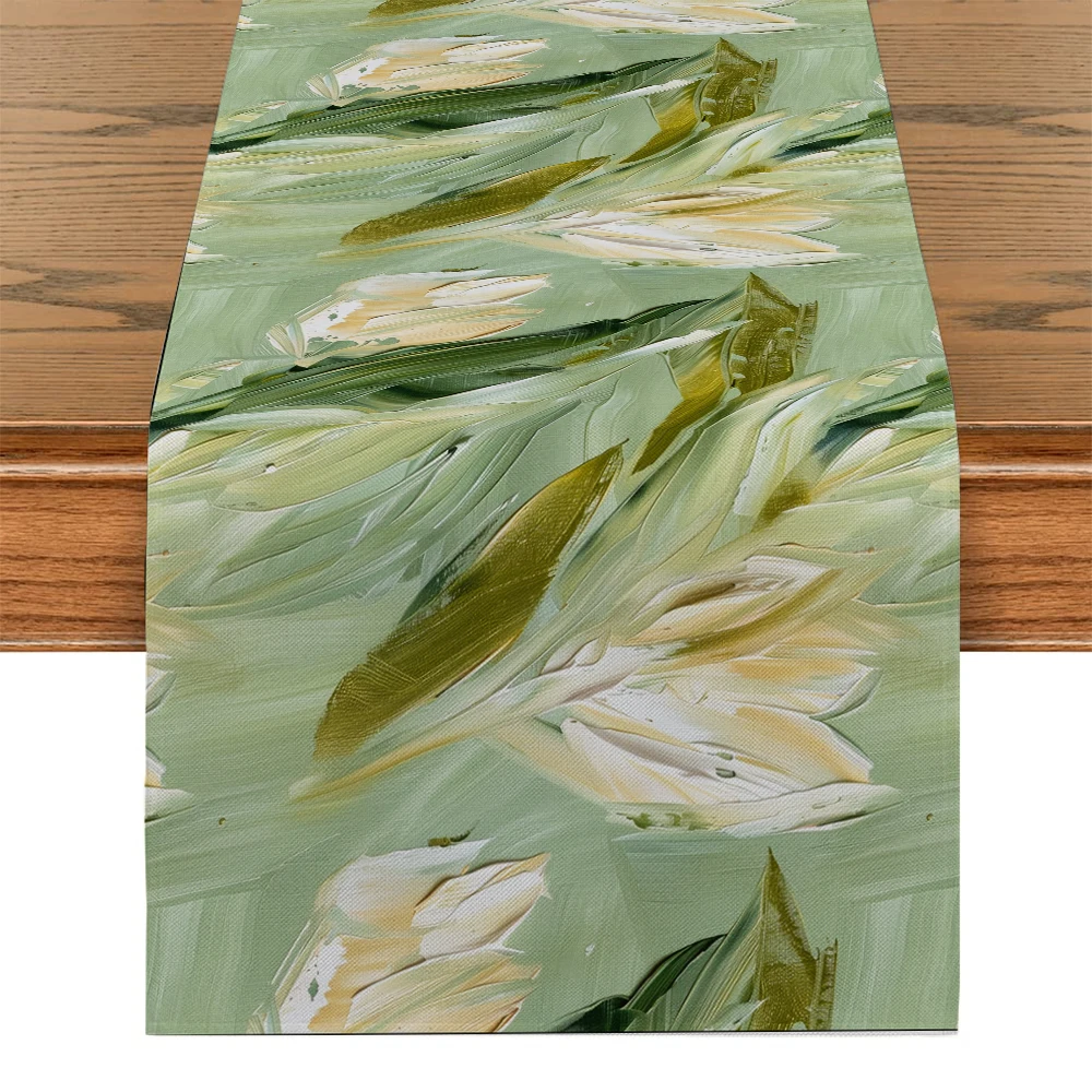 Oil Painting Tulip Table Runner Dresser Decor for Kitchen Holiday Party Table Runners Home Dining Room Kitchen Table Decoration