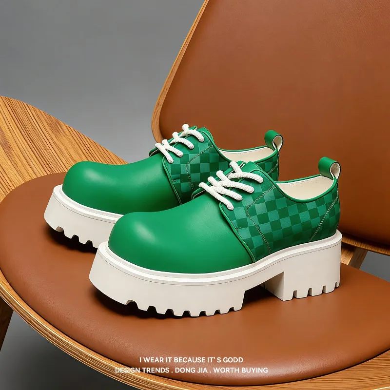 

High Quality Top-grain Leather Men's Sneakers and Casual Shoes Original Design Green Leather Men's Derby Shoes Zapatos De Hombre