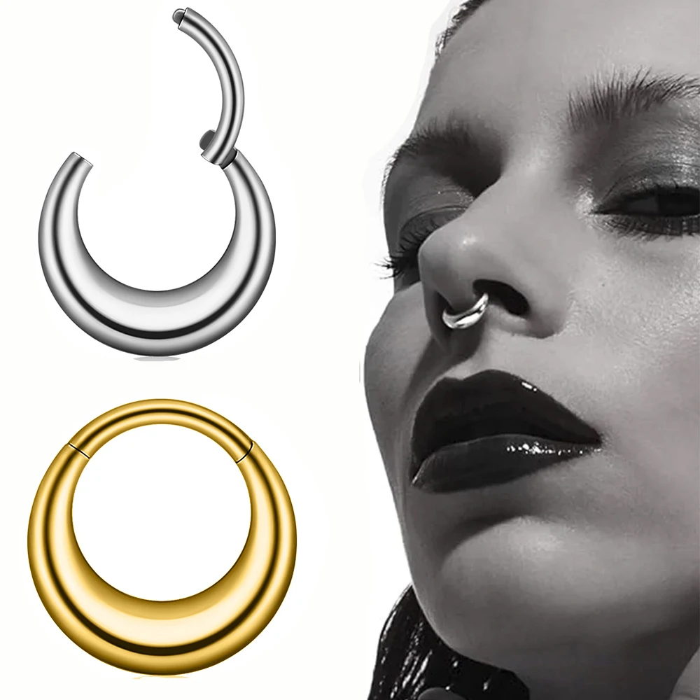

1PC 316L Stainless Steel Moon Septum Ring Hinged Clicker Nose Ring Hoop Unisex Cartilage Tragus Ear Piercing Body Jewelry Minima