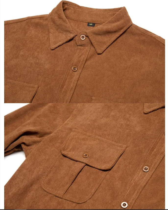 2026 New Single Breasted  Cotton Men's Shirt Business Casual Fashion Solid Color Corduroy Men Shirts Autumn Slim Shirt Men