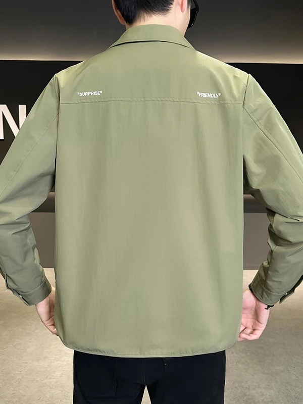 

Men's irt Jaet Thin Flip Collar Casual Sle Spring Autumn Polyester Fabric No Stand Fit Ant Wrinkle