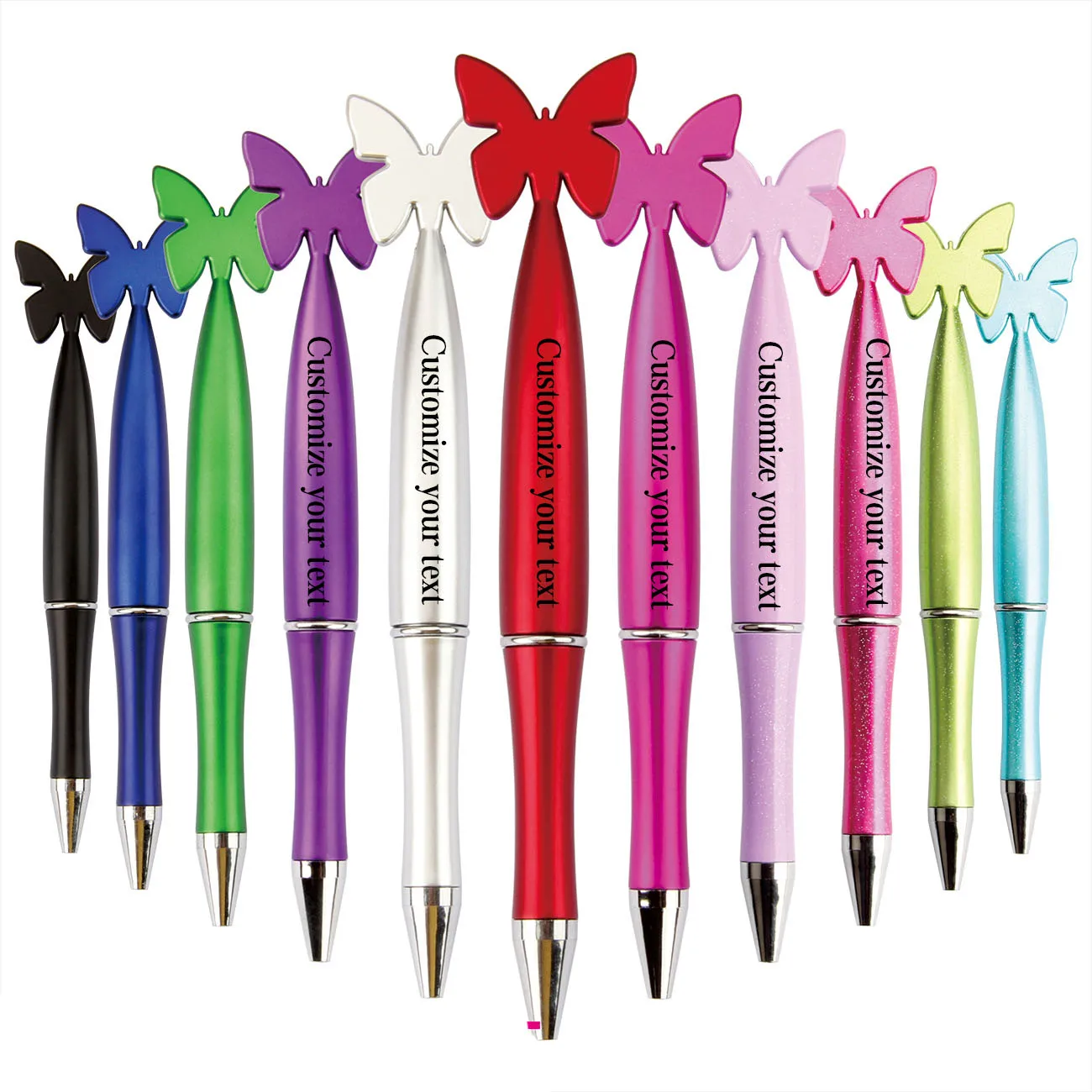 Customizable Text Content, Box, Date, Etc., Random Color, 10/20/40/90 Pieces Creative Glitter Butterfly Plastic Ballpoint Pens, 1.0mm Black Ink - Suitable for Students and Office Workers - Perfect Gift for Back-To-Scho