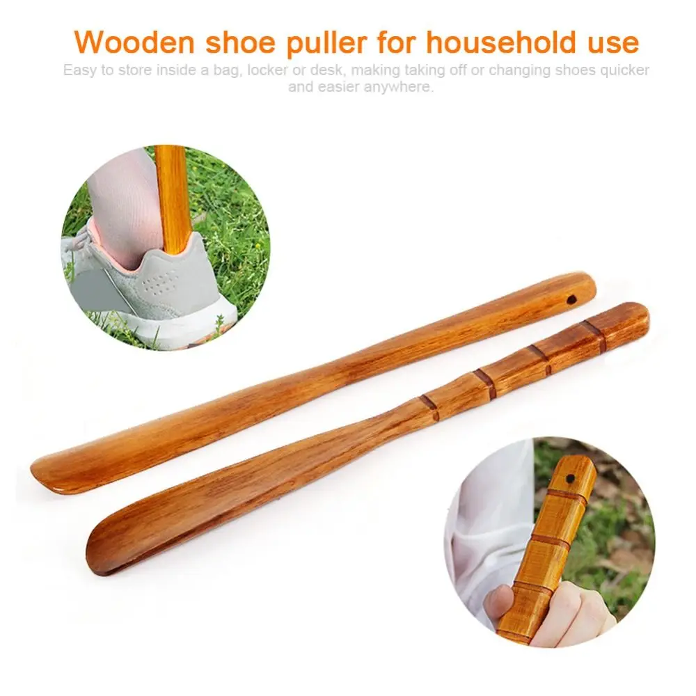 Hanging Shoe Horn Extra Long Handle Easy Remover Shoehorn Lifter Easy on Off Wooden Seniors Put on Shoes Tools