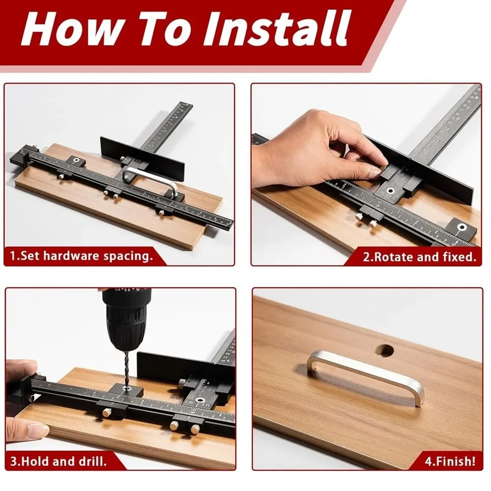 قابل للتعديل خزانة الأجهزة الرقصة لتركيب سريع ودقيق مقبض درج الباب مقبض سحب دليل الحفر محدد الألومنيوم #5