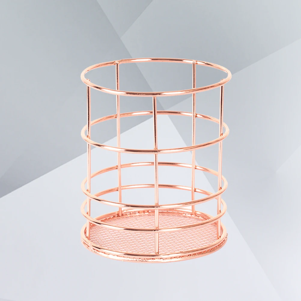 

Iron Wire Desktop Pencil Holder Rose Gold Metal Pen Container Storage Basket Organizer For Office Home School