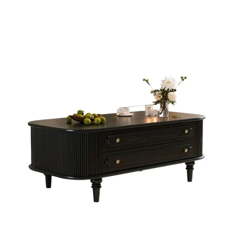 

French retro solid wood coffee table living room household small apartment 2025 tea table high-end American medieval sofa