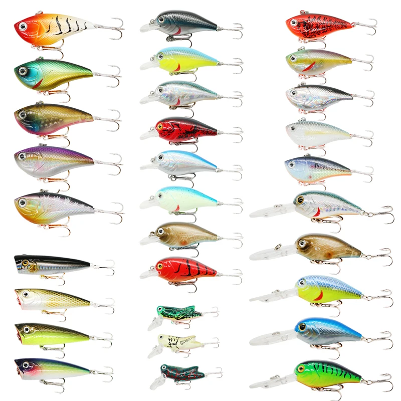 

30PCS/bag Fishing Lure Wholesale VIB Popper Crankbait Mixed Plastic Saltwater Fishing Lure Sets