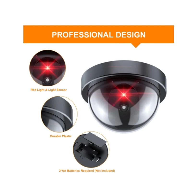 Simulation Black/White Dome Camera Red Flashing LED Light Home Office Surveillance Security System Dummy CCTV Security Camera