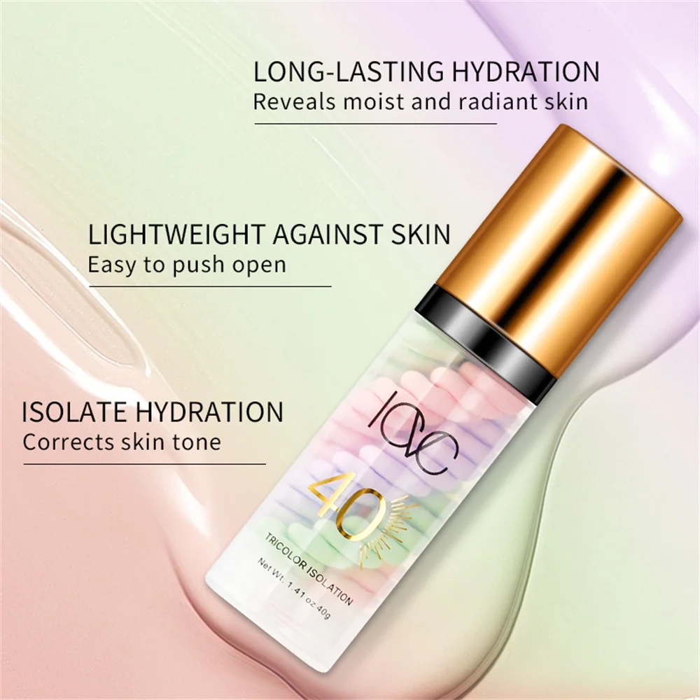 Three-color isolation cream makeup primer, invisible pores, natural modification makeup, refreshing and non-greasy, multi-toned