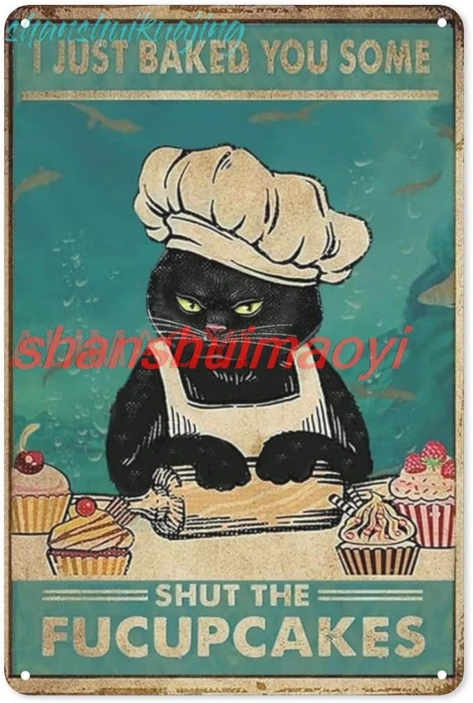 Funny Retro Cat Metal Tin Sign Vintage Kitchen Signs Wall Decor Cat Art Kitty Cats Signs For Home Coffee Bar Cat Art I Just sign