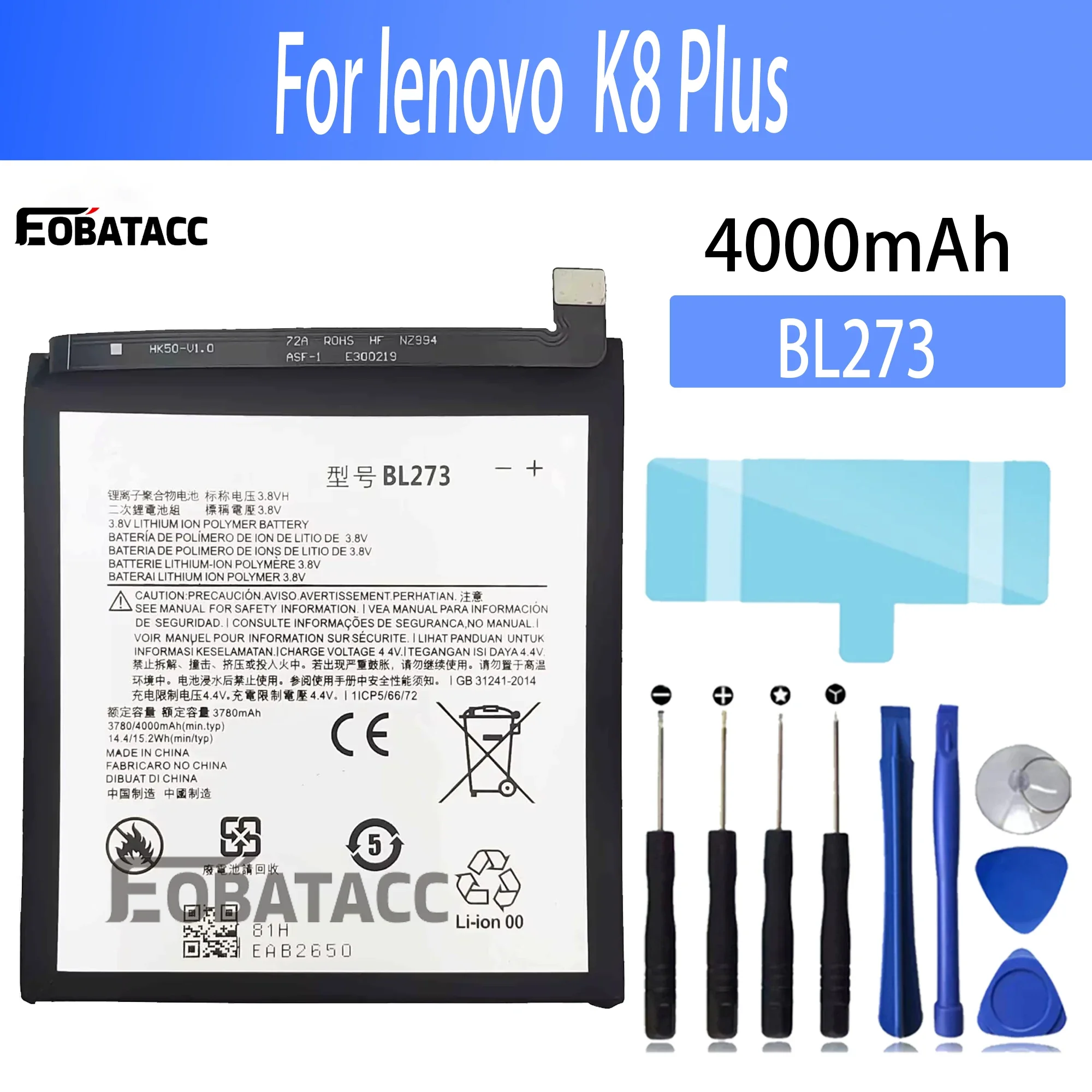 

100% New Original Battery BL273 For lenovo K8 Plus Battery + Free Tools