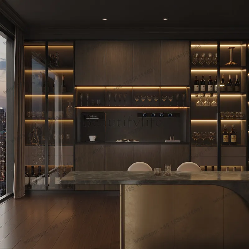 FG Home Light Luxury Living Room Dining Side Wine Cabinet Simple Modern Storage Locker Glass Display Cabinets Sideboard Furnitur