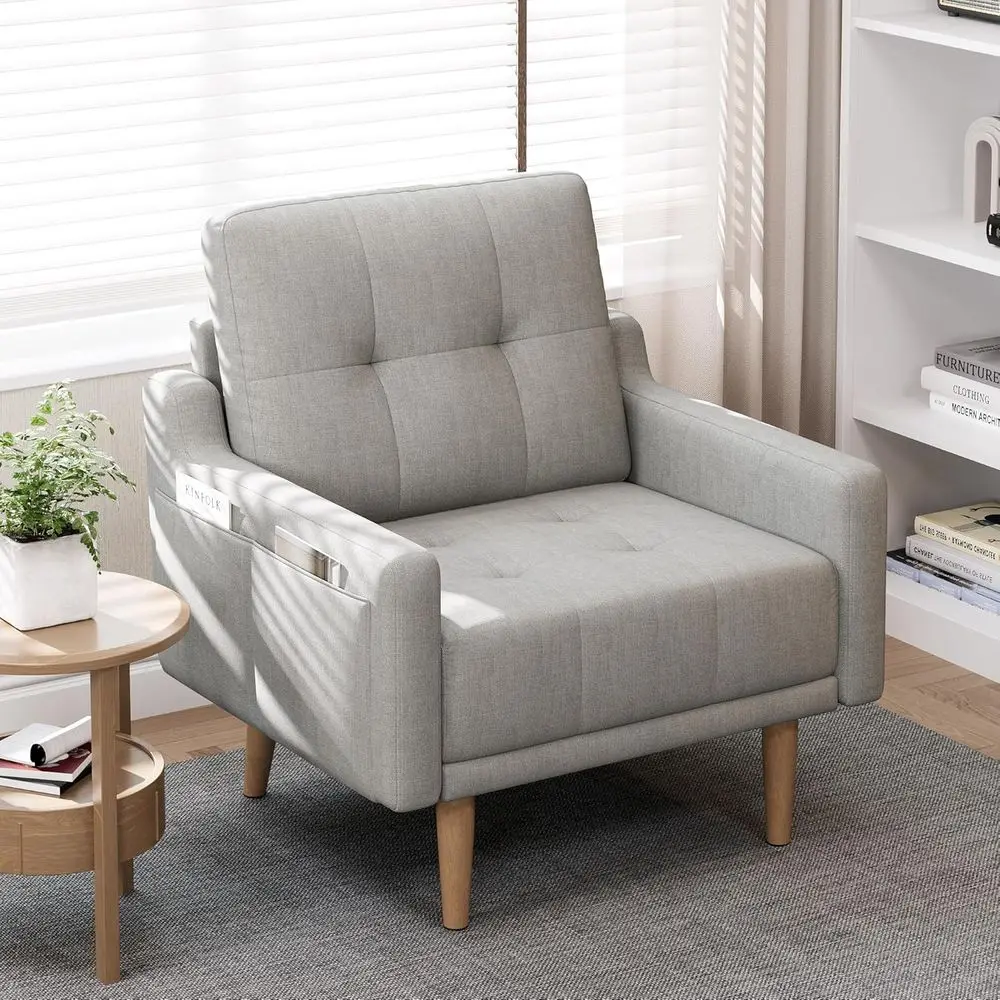 

Кресло Accent - мягкое кресло для чтения с деревянными ножками, удобное, идеально подходит для небольших помещений (серое)