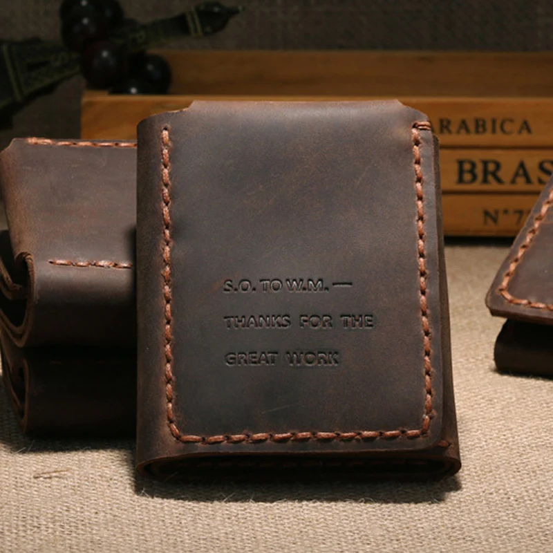 Secret of Walter Mitty Handmade Genuine Leather Wallet Men Trifold Wallet Purse Crazy Horse Leather Short Money Clips Money Bag