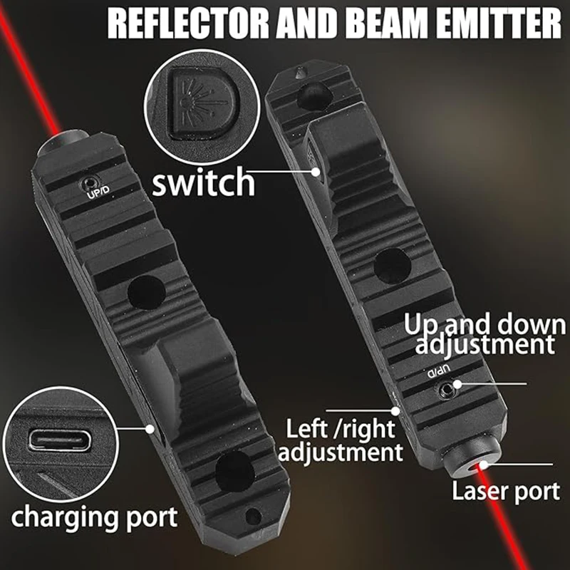 ليزر أحمر (مخرج ليزر من الفئة IIIA هو 5 ميجاوات)، نطاق 1 ميل مع وظيفة ستروب من النوع C قابل لإعادة الشحن متوافق مع M-Lok Rail Du