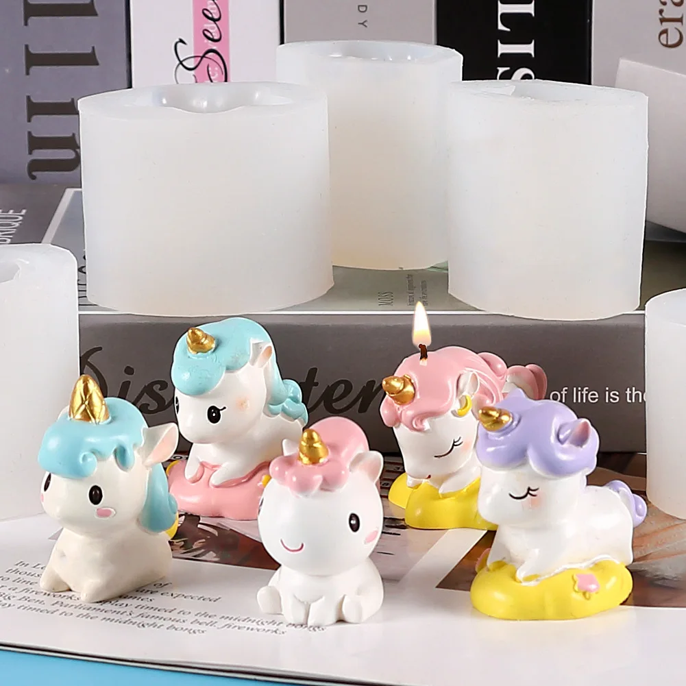 3D Cute Unicorn Candle Silicone Mould Animal Series Candle Shape Handmade Pastry Chocolate Cake Baking Mould Tools Home Crafts