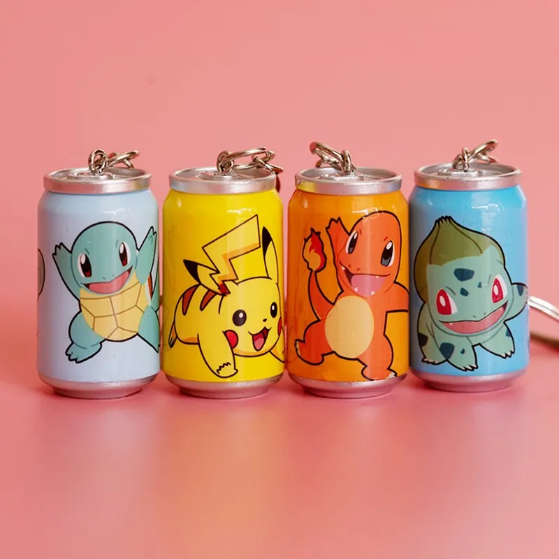 Pokemon Anime Keychain Pikachu Charmander Squirtle Keychain Cans Figure Toys Cartoon keyring Kid's Gift Toys