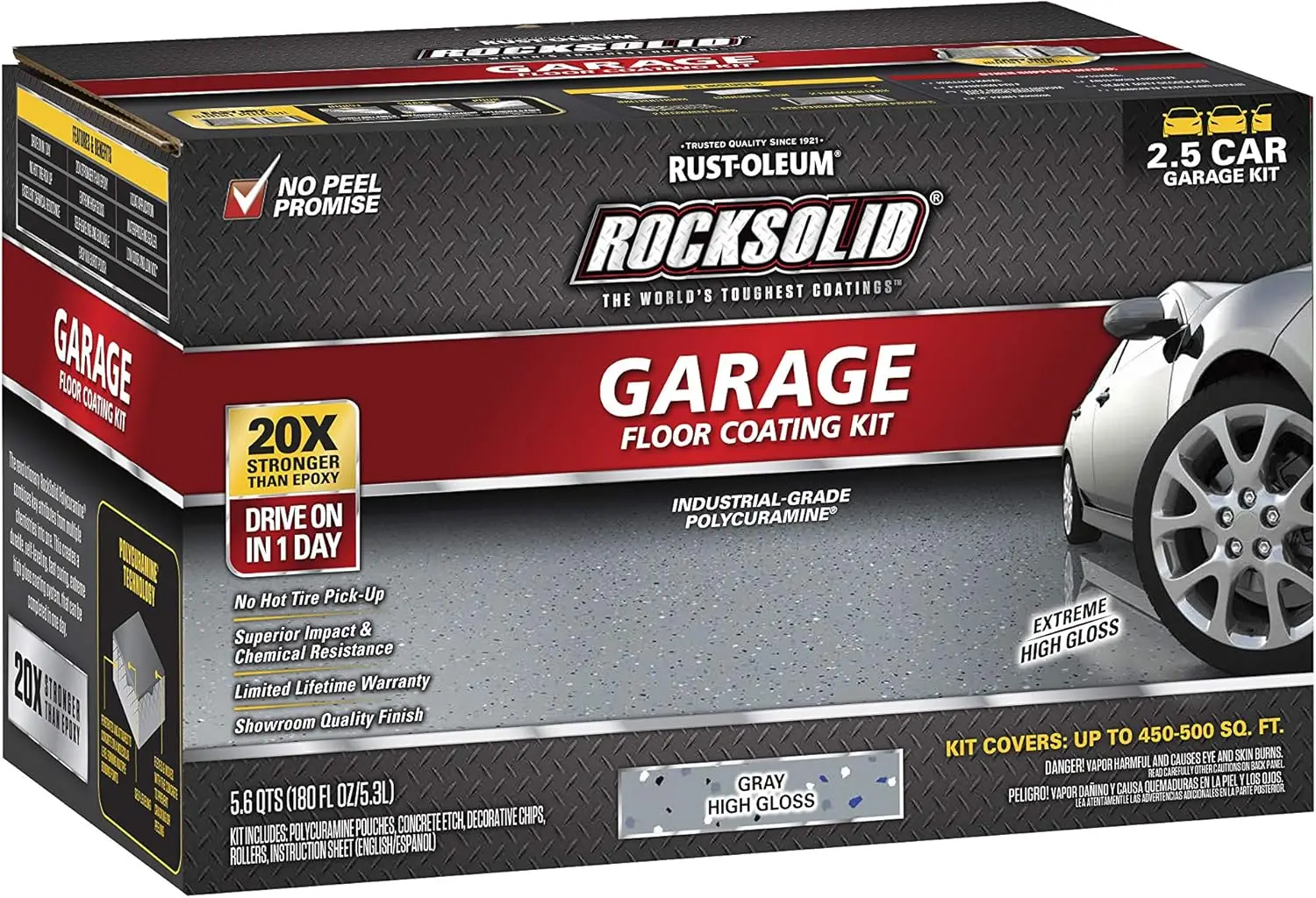 293513 Rocksolid Polycuramine Garage Oil Floor Coating, 2.5 Car Kit, Gray, 180 Fl Oz (Pack Of 1)