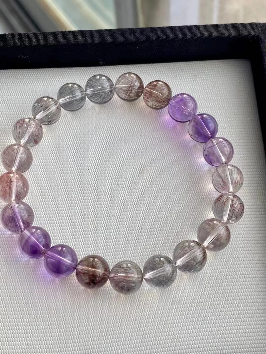 Natural Purple Super Seven 7 Lepidocrocite Quartz Bracelet 9mm Clear Round Beads 14.3mm Women Men AAAAAAA