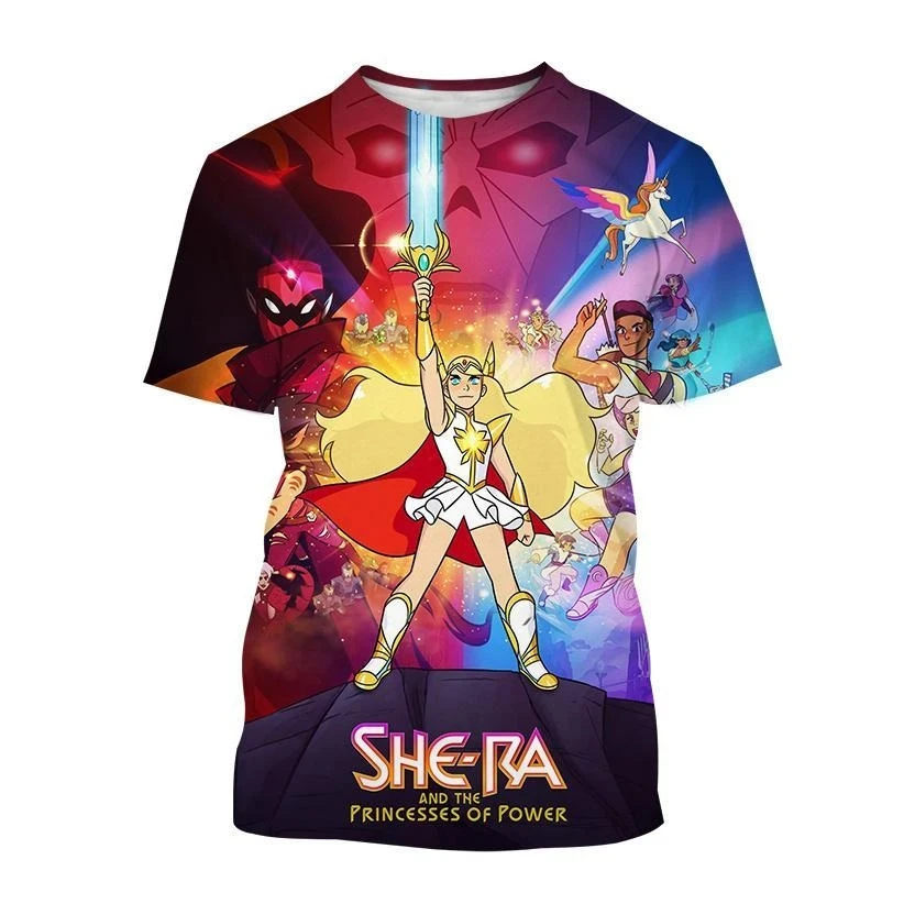Camisetas de Anime japonés She-Ra y princesa del poder, camisetas con estampado 3D de dibujos animados para niños, camiseta de manga corta para hombres y mujeres, camisetas Harajuku Y2k