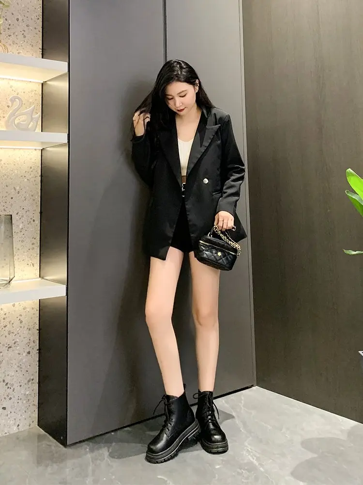 Women Spring Ankle Boots Female Increased Platform Short Boots Zip High Heel Boots Casual Shoes Woman Chain Fashion Plus Size 43