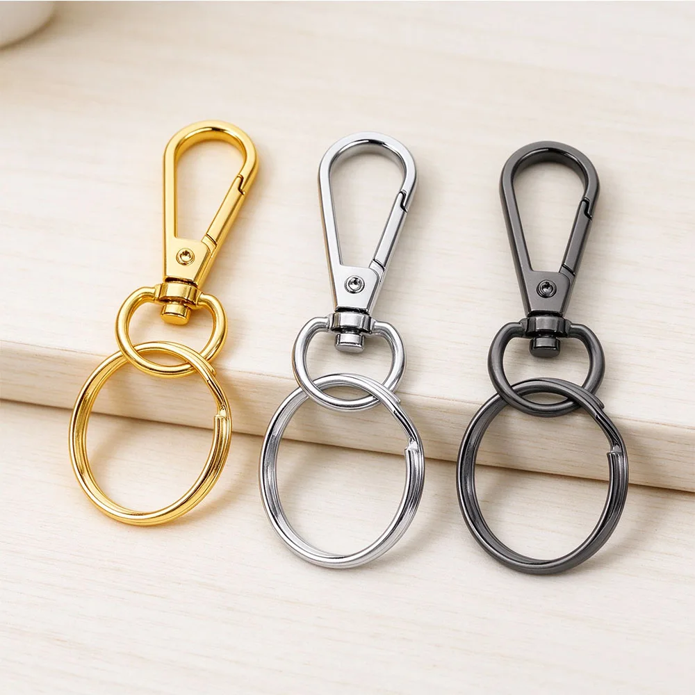 10/15 Sets Swivel Snap Hooks with Split Key Rings Lobster Claw Trigger Clasps for Keychain Clip Lanyard Bag Purse Tag view 3
