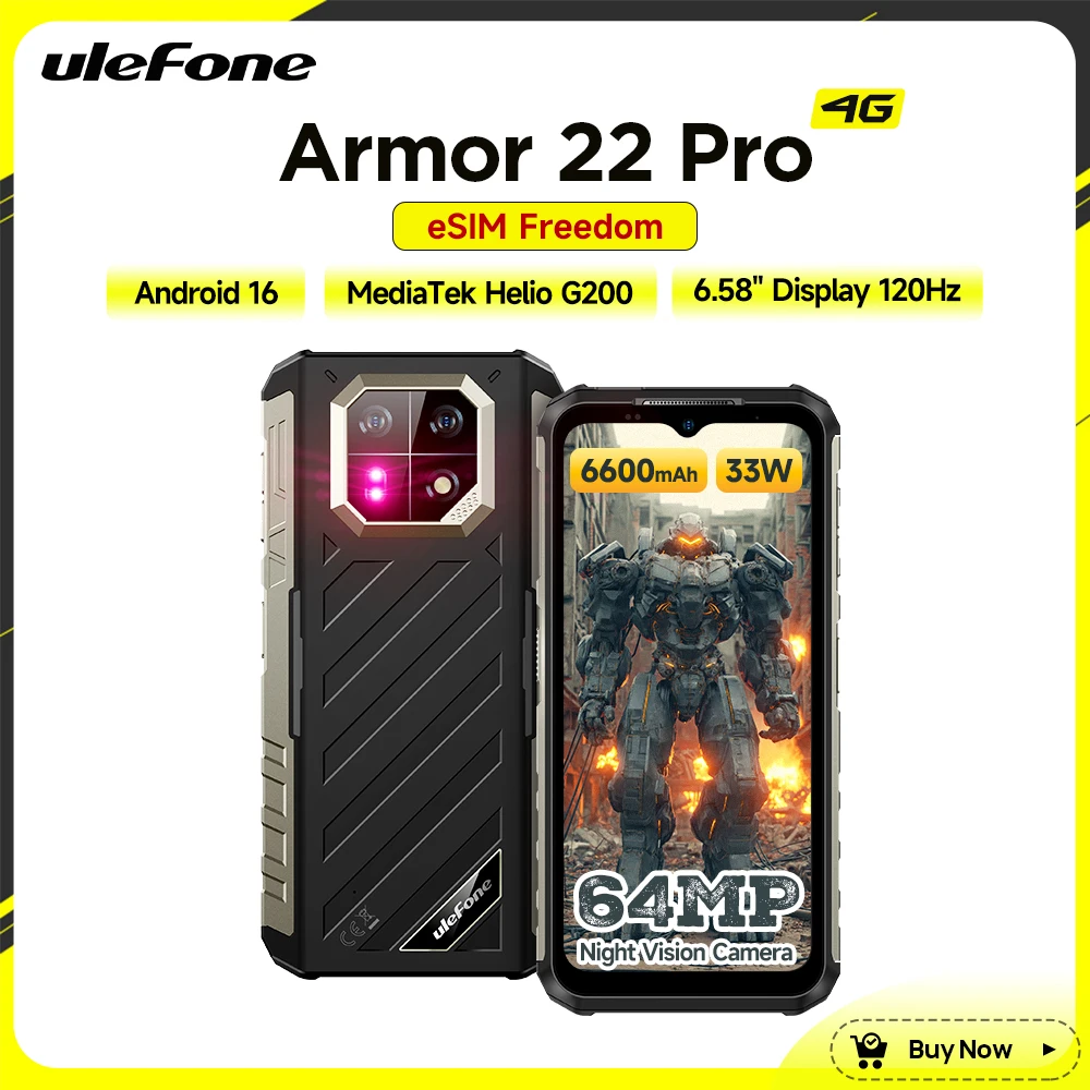 【eSIM】Ulefone Armor 22 Pro Rugged Phone Smartphone Android 16 MTK G200 Up to 16GB RAM 6.58