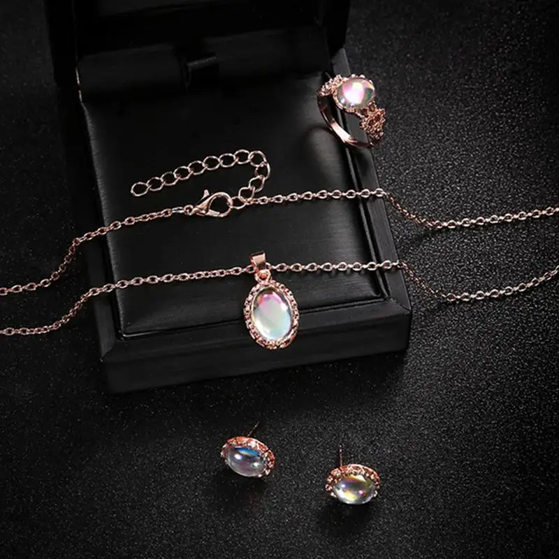 3 pcs/set of natural opal jewelry set crystal gemstone pendant necklace earrings ring set