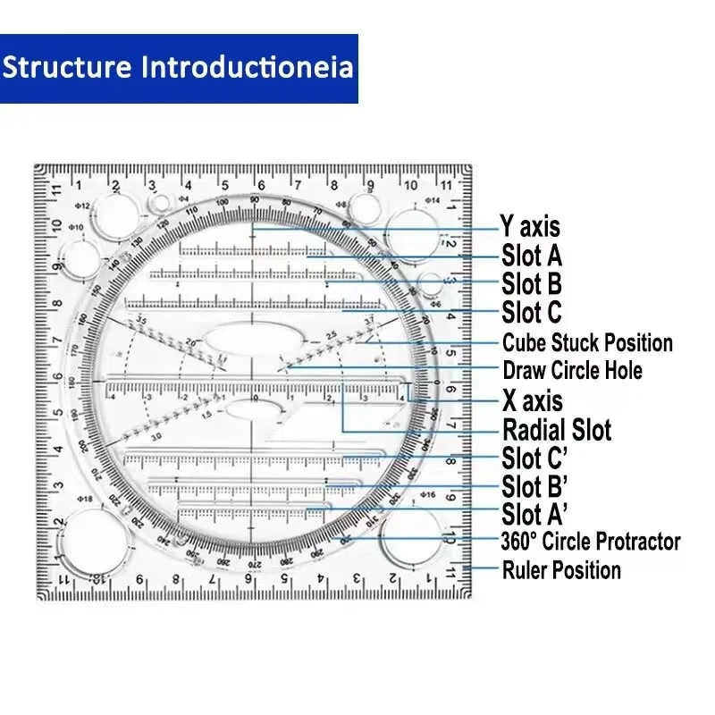 Círculo Desenho Réguas, Angle and Circle Maker, Art Design, Construção, Arquiteto, Stereo, Geometria Ferramenta de Medição, 1Pc