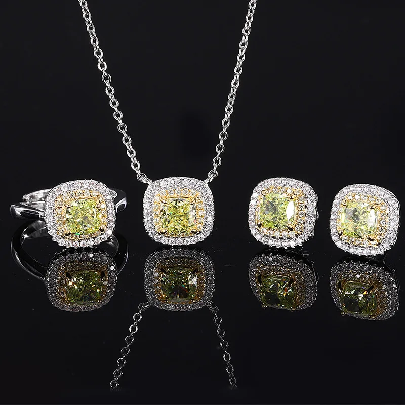 

New jewelry set with high-carbon diamond, ice-cut copper inlay, apple green main stone 6*6