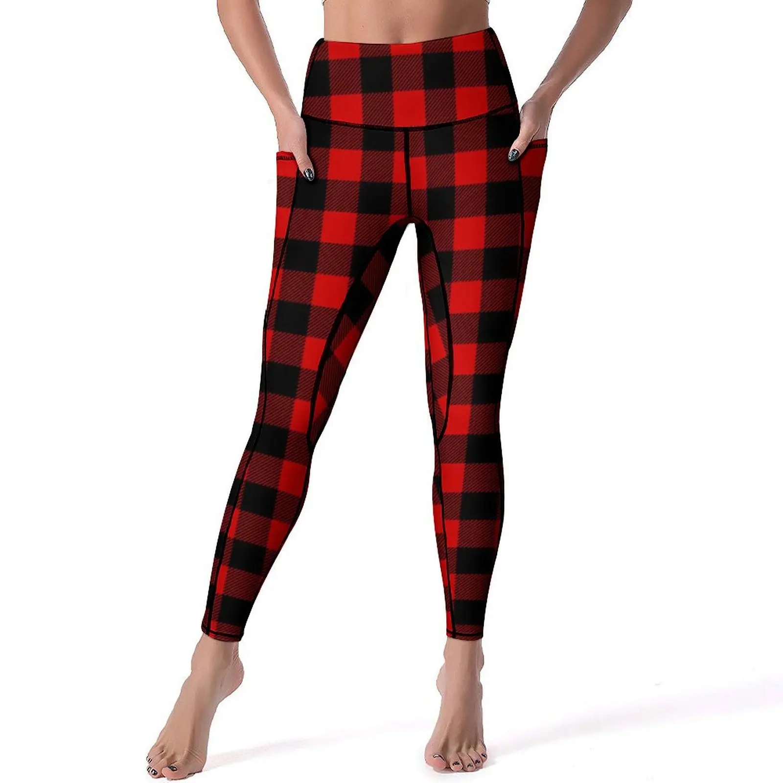 

Black Red Plaid Yoga Pants Sexy Vintage Check Pattern Leggings Push Up Fitness Gym Leggins Lady Sweet Stretch Sports Tights