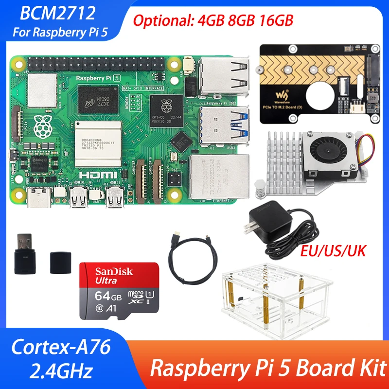 Raspberry Pi 5 4GB 8GB 16GB RAM Board BCM2712 Cortex-A76 2.4GHz VideoCore Optional Case Supply For Raspberry Pi 5