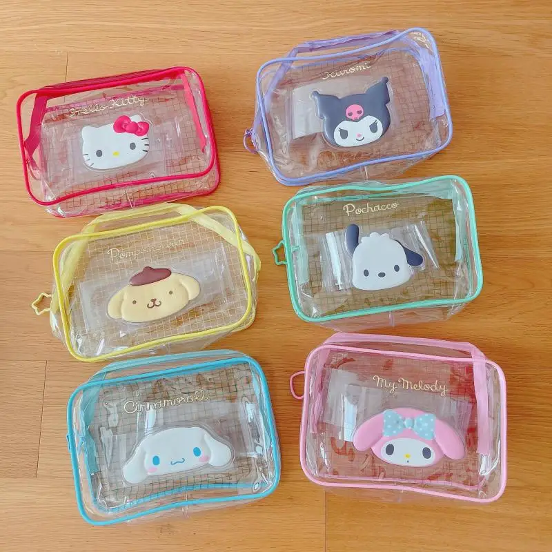 Sanrio Hello Kitty Kuromi Cinnamoroll Pachacco Cute Cartoon Transparent Makeup Storage Bag Kawaii Periphery Lovely Home Decor